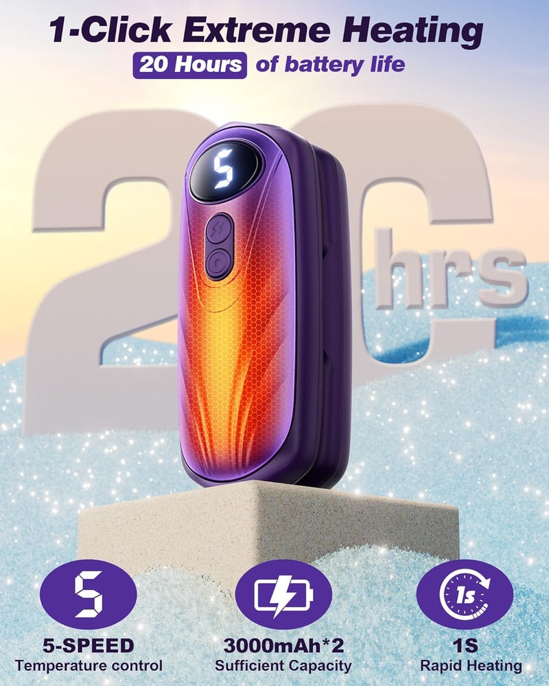 Funaudio Hand Warmers Rechargerable 2 Pack - 6000mAh Electric AI Handwarmers with LED Display, 5-Level, 2 in 1 Portable Heater, Warm Gifts for Women/Men/Golf/Camping/Hunting/Travel/Outdoor/Indoor - Image 2
